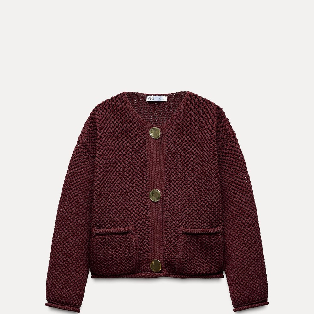 Zara Kids Maroon Knit Cardigan